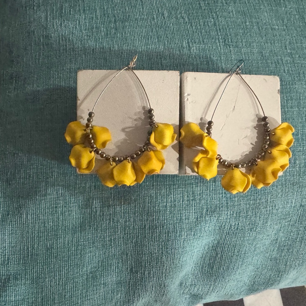 Yellow Floral Hoop Earrings